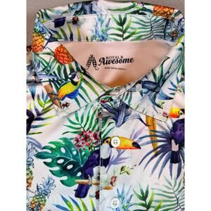 Royal & Awesome Mens Golf Polo Shirt Tropical Toucan Print Small NWOT